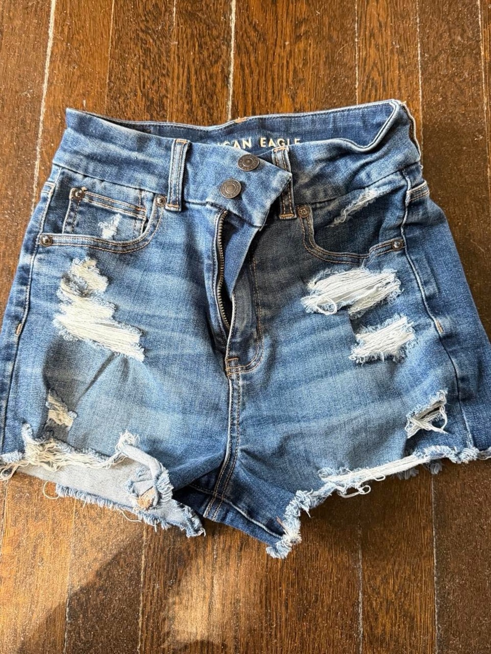 American Eagle Outfitters Distressed Blue Frayed-Hem Jean Shorts